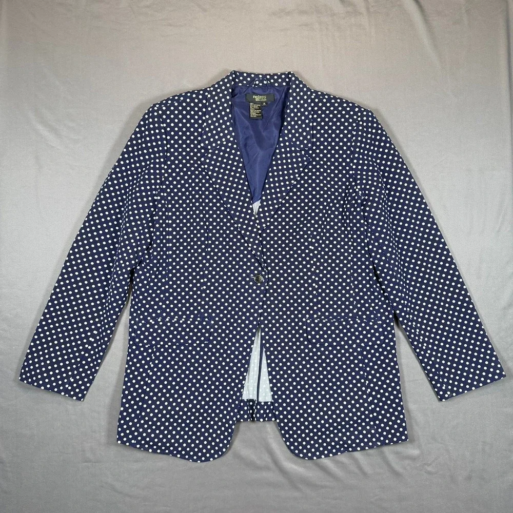 Twiggy London Navy‎ Blue White Polka Dot Single Button Blazer Jacket XL